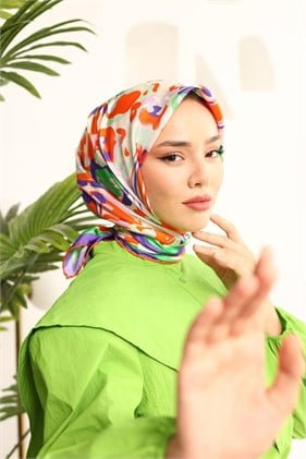 Silk Home Saf Tivil İpek Eşarp 11405 49 Turuncu Mor Soyut Desen
