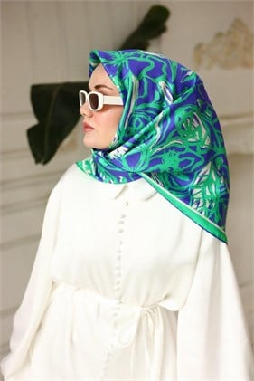 Silk Home Saf Tivil İpek Eşarp 11419 66 Mor Yeşil Soyut Desen