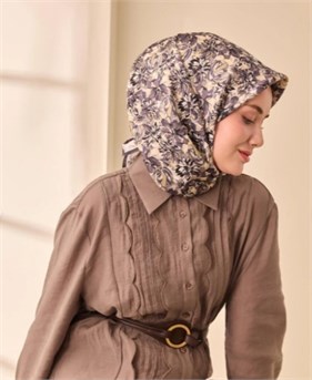 Silk Home Saf Tivil İpek Eşarp 11477 - 34 Antrasit - Füme Çiçek Desen