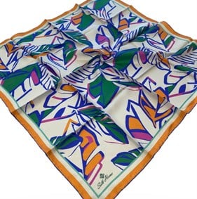 Silk Home Saks Mavisi-Turuncu  Geometrik Desen Tivil İpek Eşarp 11407 - 23