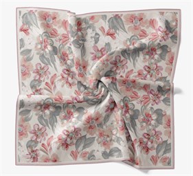 Silk Home Soft Eşarp Gri Pembe Çiçek Desen