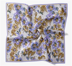 Silk Home Soft Eşarp Hardal Mavi Çiçek Desen