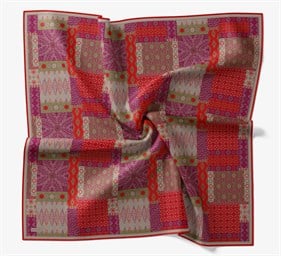 Silk Home Soft Eşarp IST Fuşya - Haki Etnik Desen