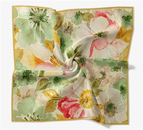 Silk Home Soft Eşarp IST Sarı - Su Yeşili Çiçek Desen