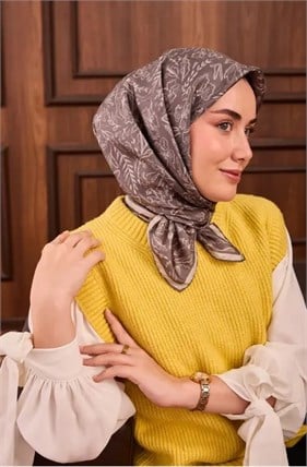 Silk Home Tivil İpek Eşarp 11496 17 Gri Çiçek Desen