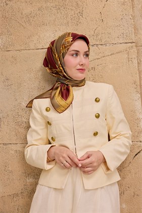 Silk Home Tivil İpek Eşarp 11533 - 16 Bordo - Taba Zincir Desen