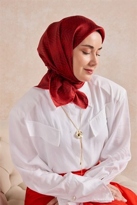 Silk Home Tivil İpek Eşarp IST 11520- 27 Bordo - Mercan Başak Desen