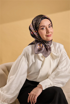 Silk Home Tivil Saf İpek IST 11531 - 14 Gri Mercan Desen 