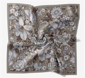Silk Home Velora Eşarp IST Koyu Vizon - Mavi Çiçek Desen