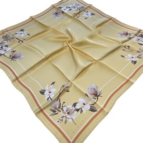 Sisley Sura Saf İpek Eşarp Sarı Çiçek Desen 2036 - 066