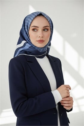 Vissona Tivil İpek Eşarp 51374 - 8 - 0031 - 0030 İndigo Bebe Mavisi Karışık Desen
