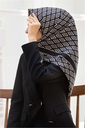 Vissona Tivil İpek Eşarp Siyah 10655 01 Geometrik Desen