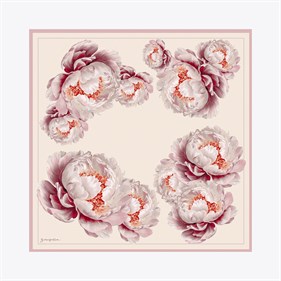 Zerafetim Peony Desen Tivil İpek Eşarp Pudra