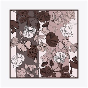 Zerafetim Tivil Saf İpek Eşarp Gül kurusu Flora Desen İpek Twill Eşarp
