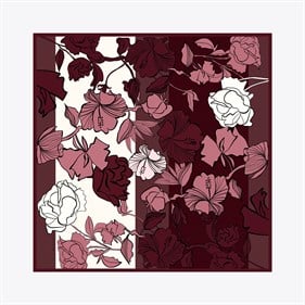 Zerafetim Tivil Saf İpek Eşarp Vişne Çürüğü Flora Desen İpek Twill Eşarp