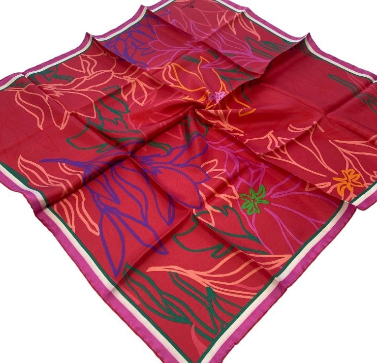  Silk Home Fuşya Karma Desen Tivil İpek Eşarp 11429 - 03