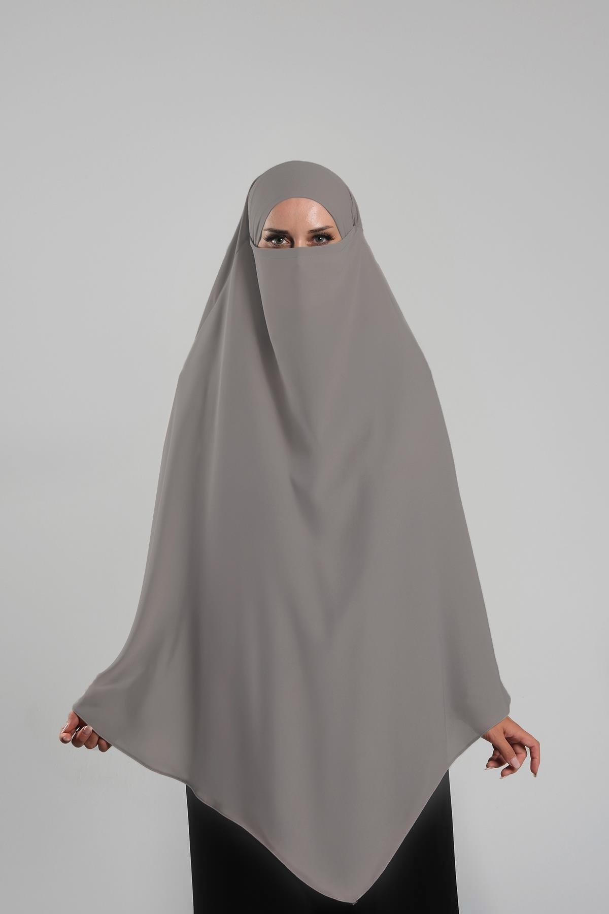 Açık Vizon Pratik Hazır Geçmeli Tesettür Eşarp Krep Bağcıklı Çift Katlı Sufle Hijab 2314_56