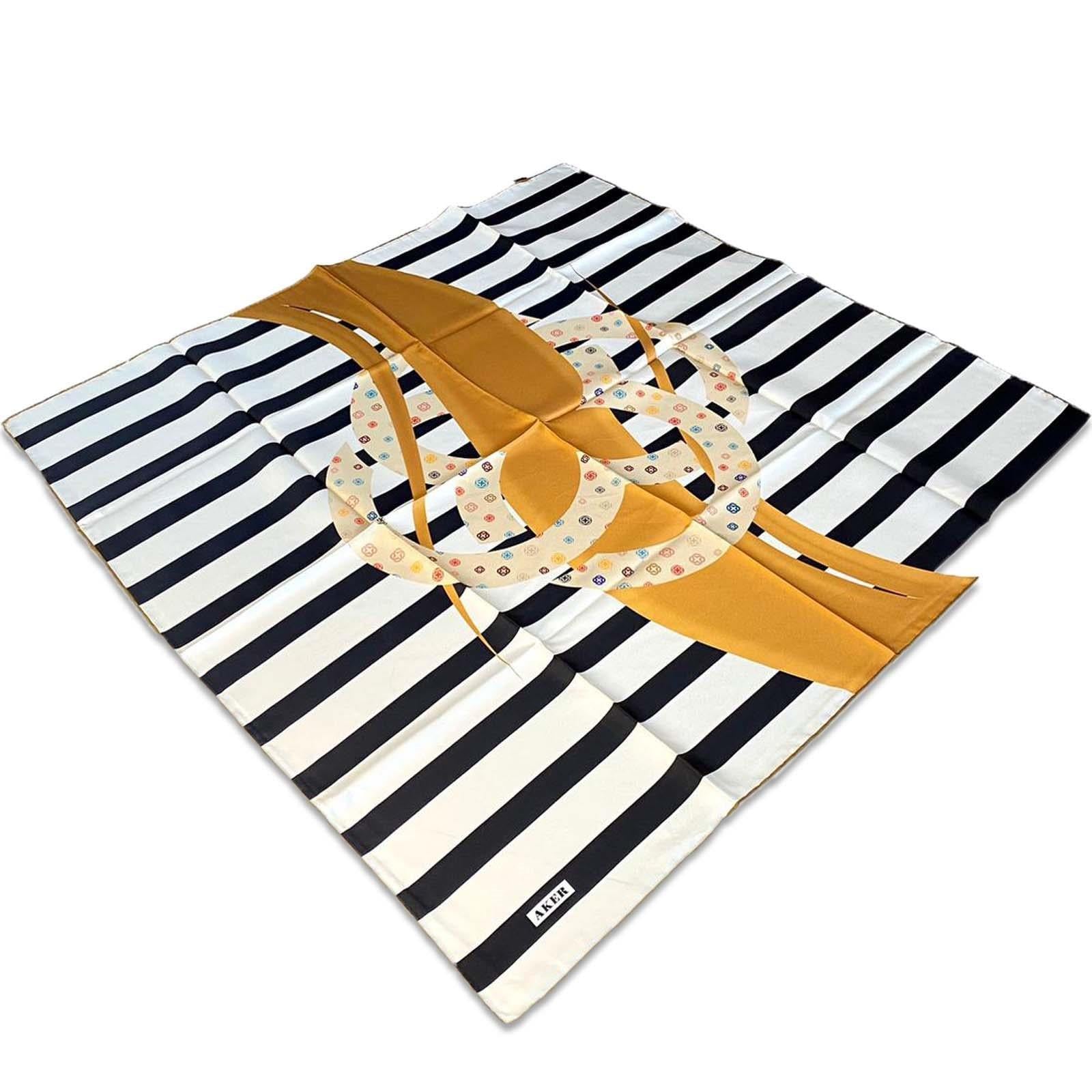 Aker White Stripe Pattern Twill Silk Scarf 8804713-961