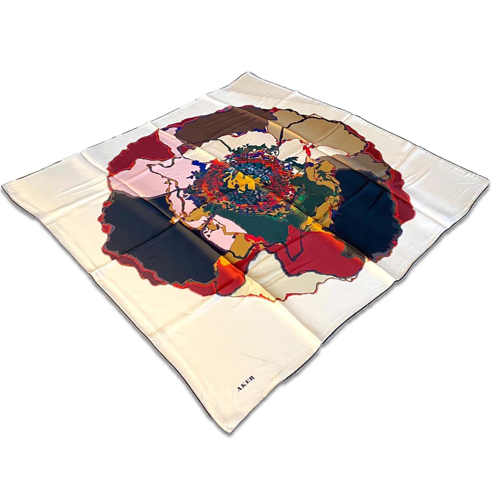 Aker White Mixed Pattern Satin Silk Scarf 8314701-312