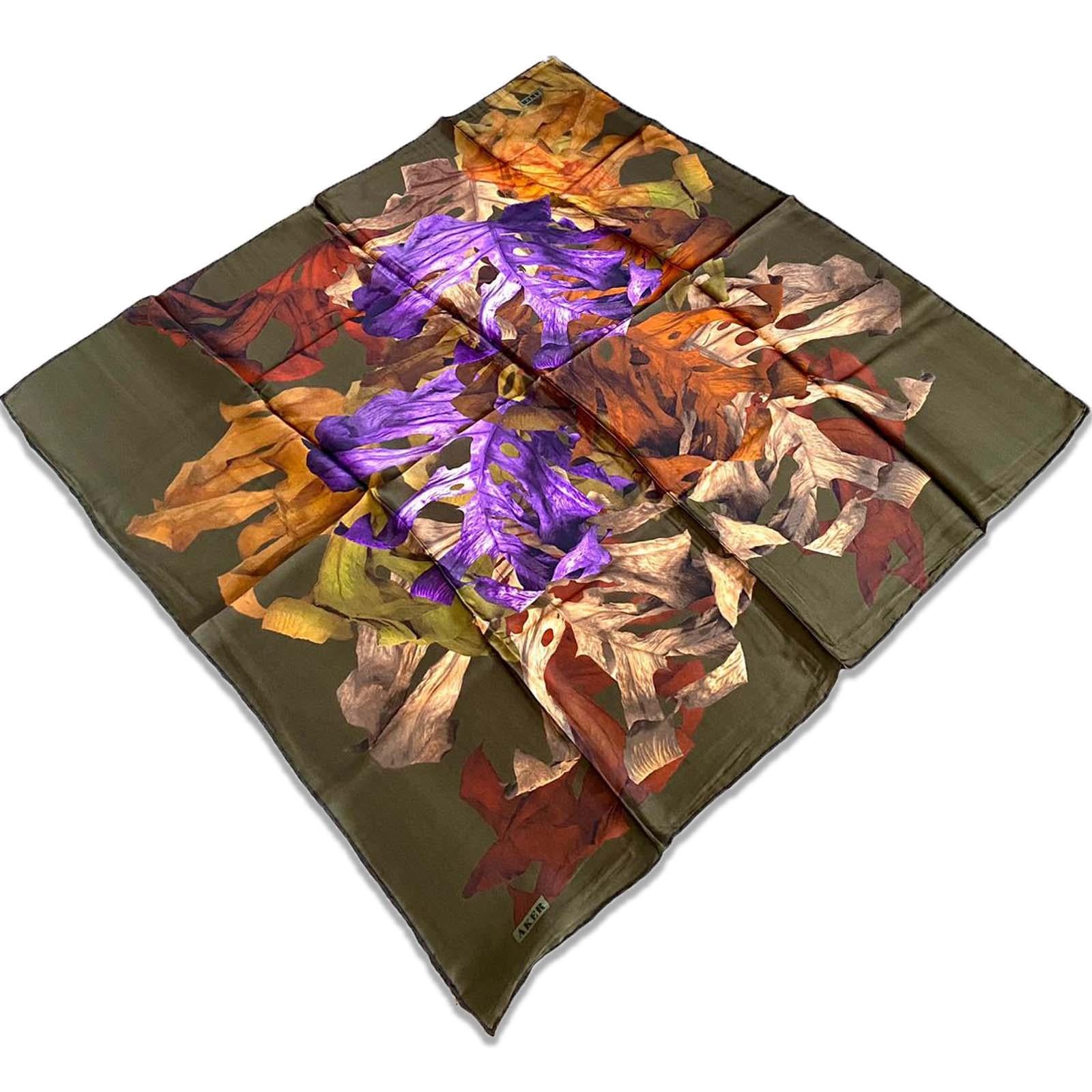 Aker Defolu Haki Yeşil Karma Desen Sura İpek Eşarp 33701