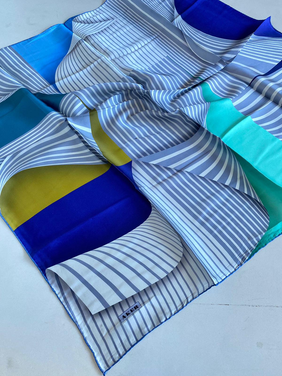 Aker Defolu Sura İpek Eşarp 43676 Mavi Karışık Desen