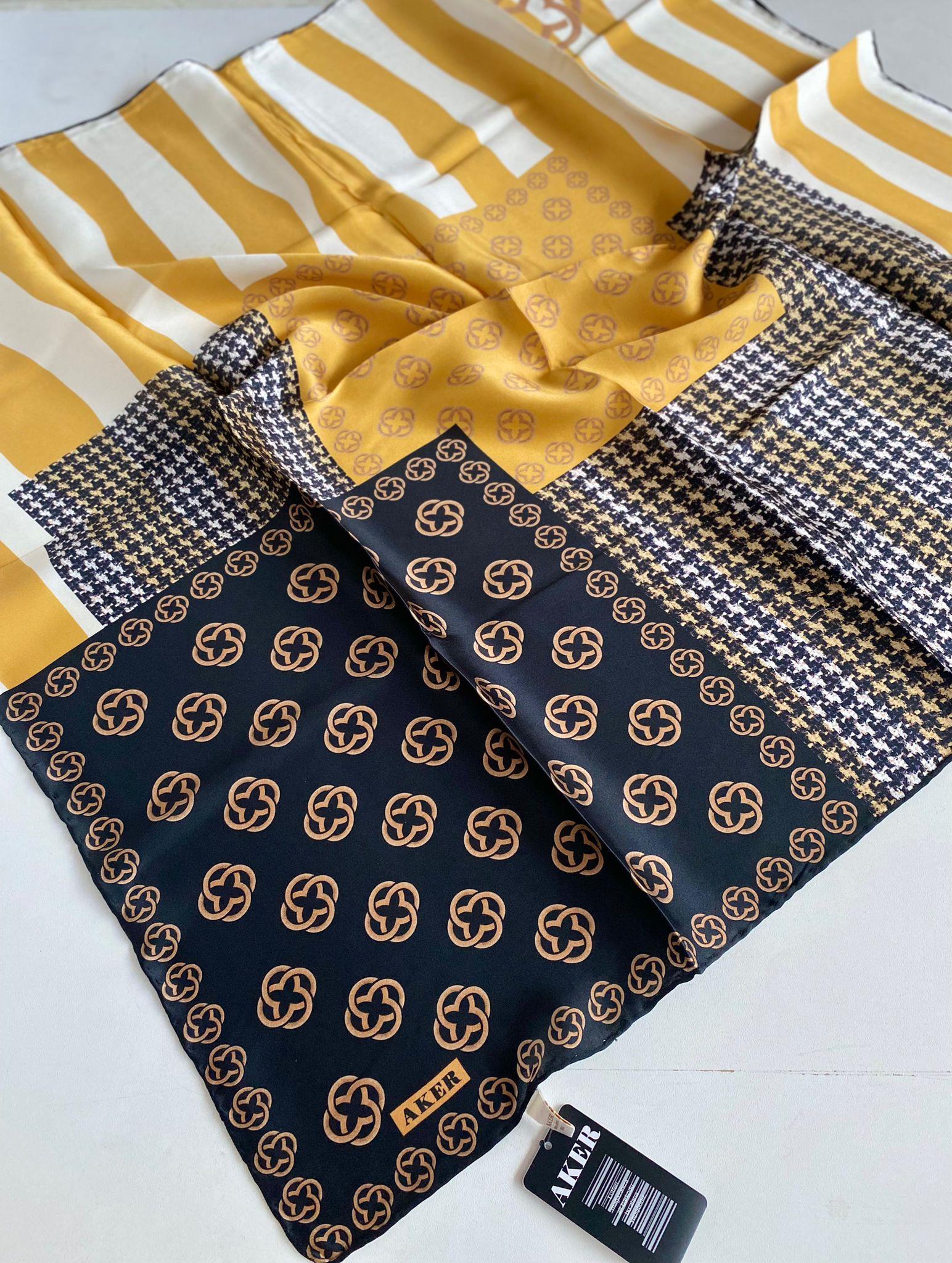 Aker Defolu Sura İpek Eşarp 44518 Siyah Karışık Desen