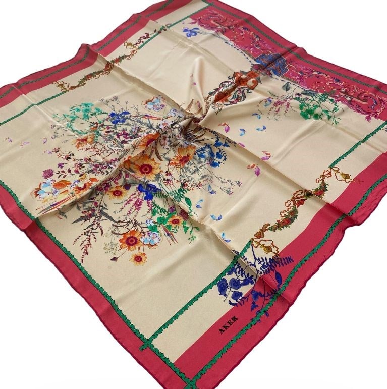 Aker Defolu Sura İpek Eşarp 54620 Pembe Vintage Desen