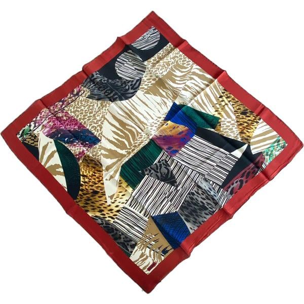 Aker Defolu Twill Silk Scarf 36202 Red Mixed Pattern