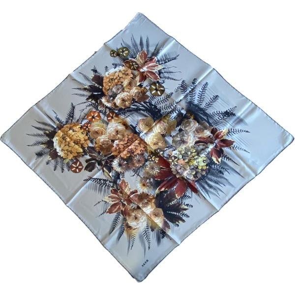 Aker Defective Twill Silk Scarf 38475 Sand Beige Flower Pattern