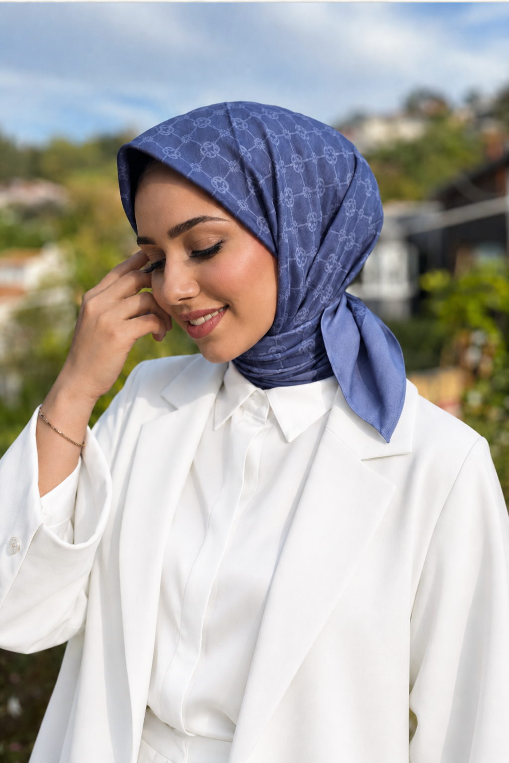 Aker Elegance Eşarp Mavi 1090500 922 Monogram Desen