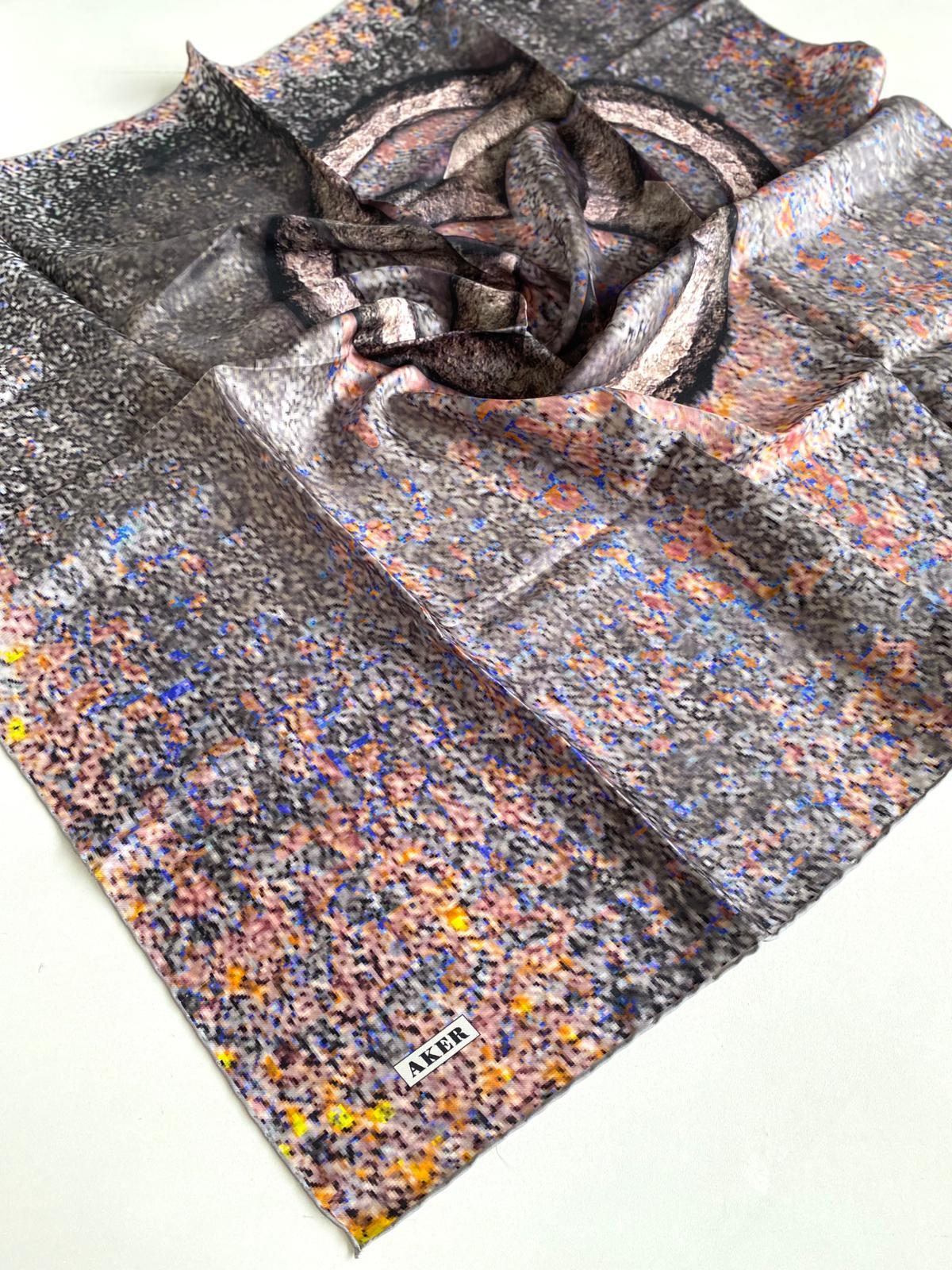 Aker Gray Mixed Pattern Satin Silk Scarf 31931