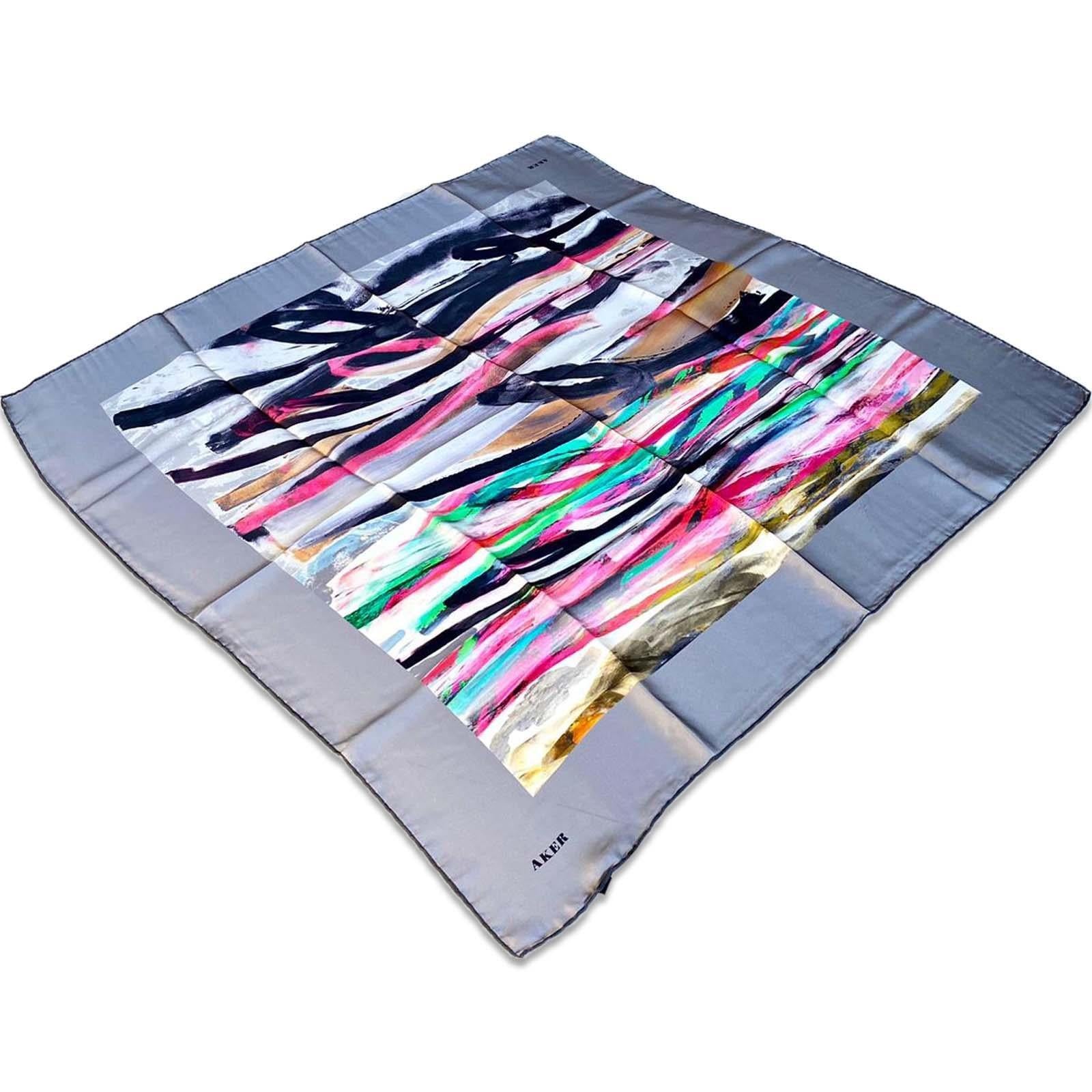 Aker Gray Mixed Pattern Satin Silk Scarf 8808701-371