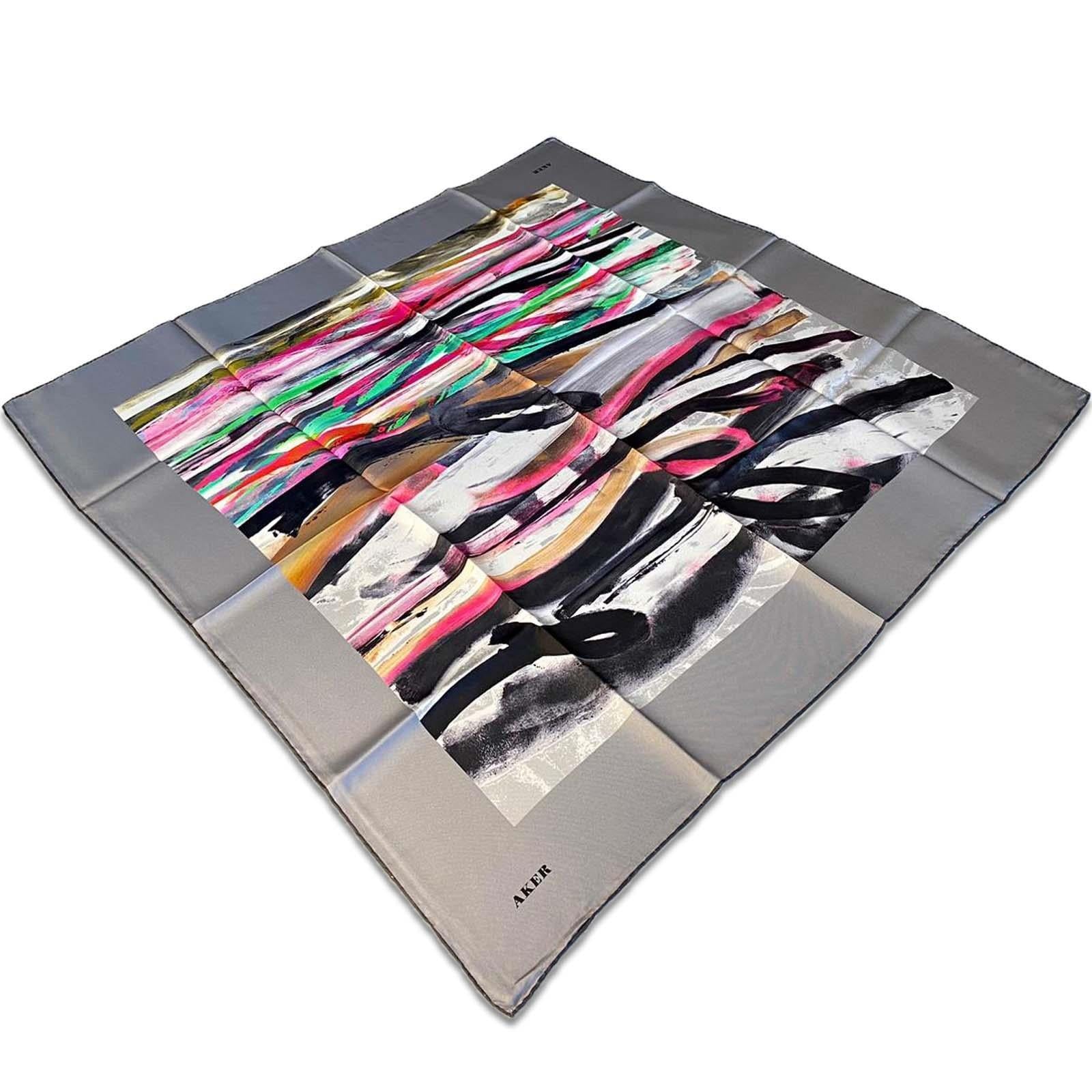 Aker Gray Mixed Pattern Twill Silk Scarf 8808713-971