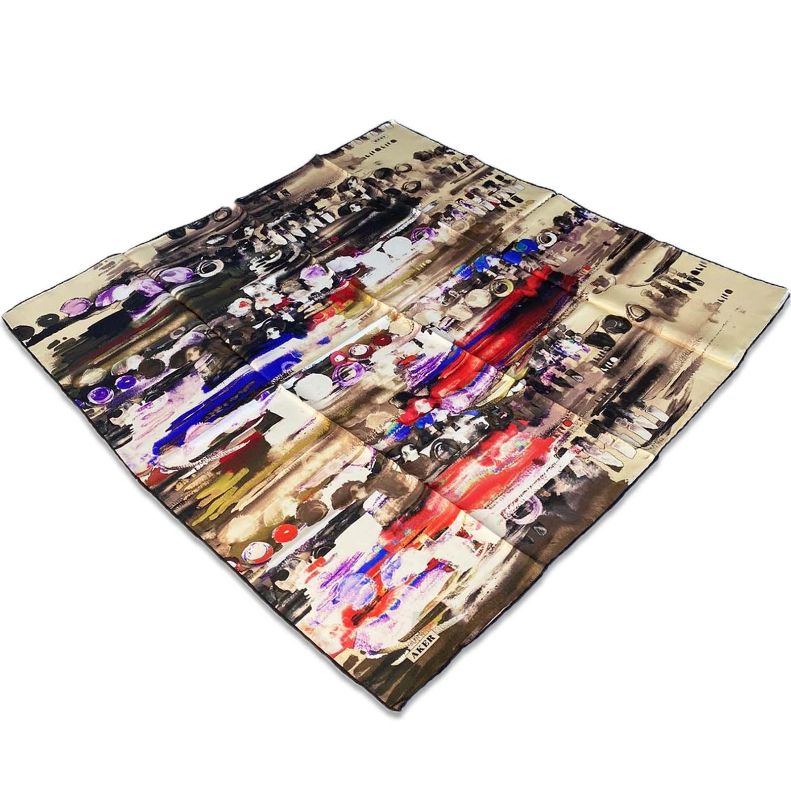 Aker Brown Mixed Pattern Twill Silk Scarf 8830713-911