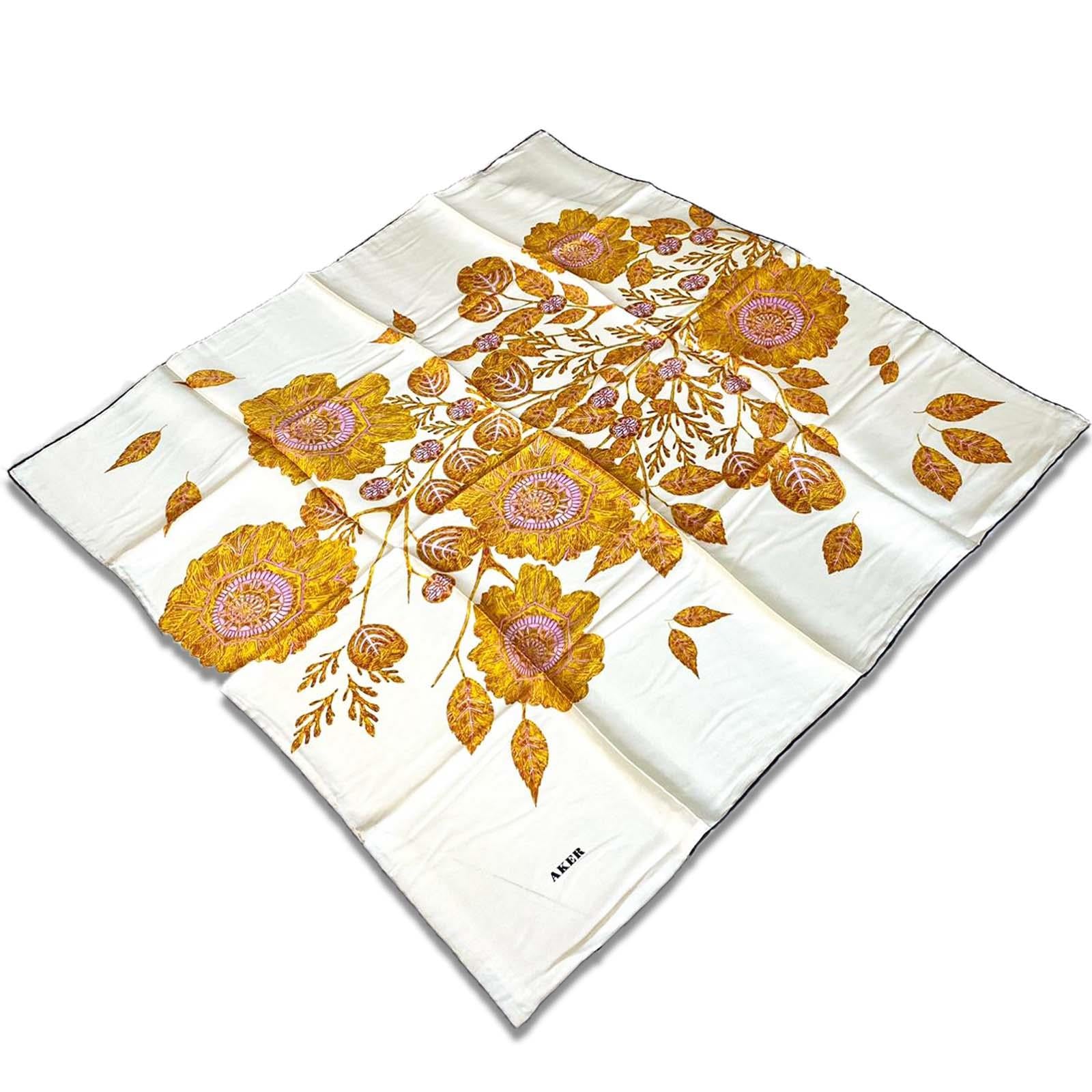 Aker Powder Cream Yellow Mixed Pattern Satin Silk Scarf 31207