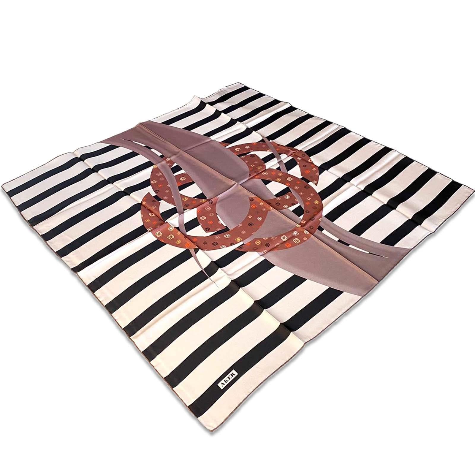 Aker Cream Black Line Pattern Twill Silk Scarf 8804713-941