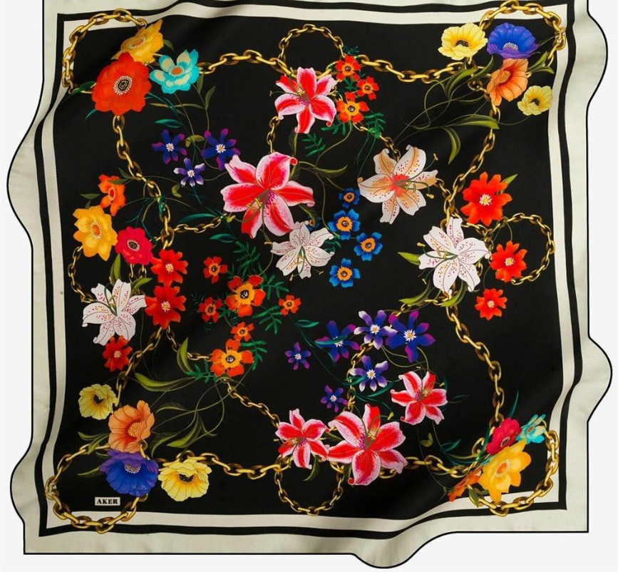 Aker Krem Tivil İpek Eşarp Karışık Desen IST7859713-951