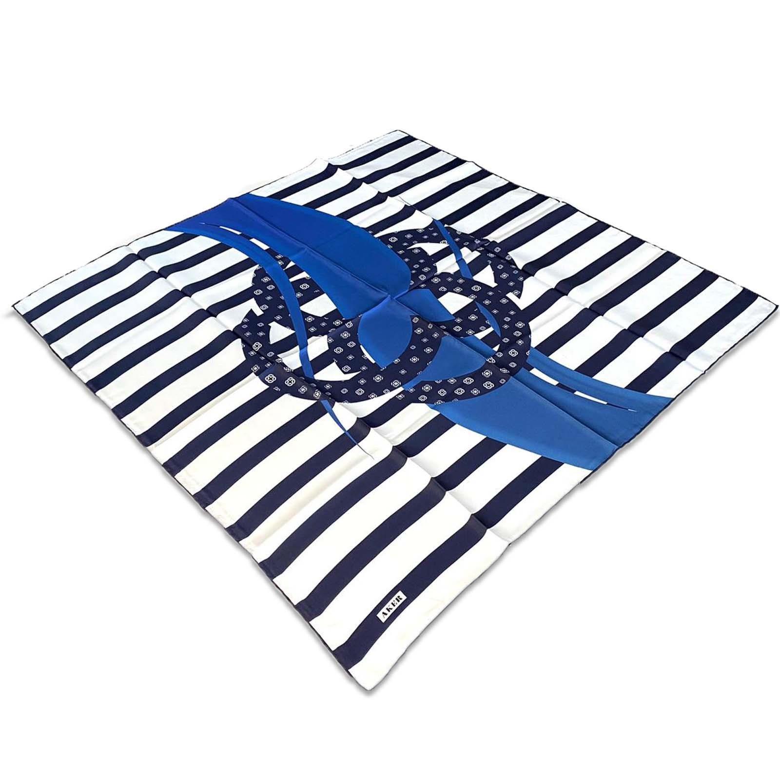 Aker Navy Blue White Stripe Pattern Twill Silk Scarf 8804713-921