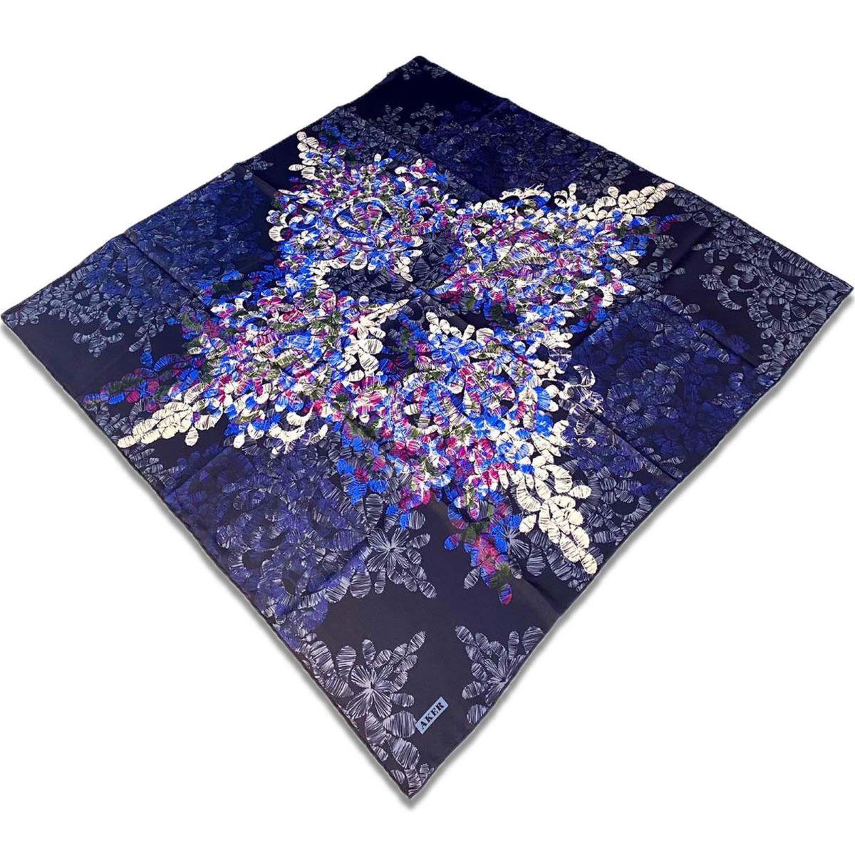 Aker Navy Blue Mixed Pattern Twill Silk Scarf 8749713-921