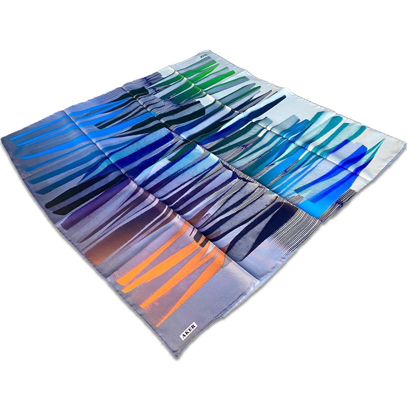 Aker Mavi Geometrik Desen Tivil İpek Eşarp 8838713-921