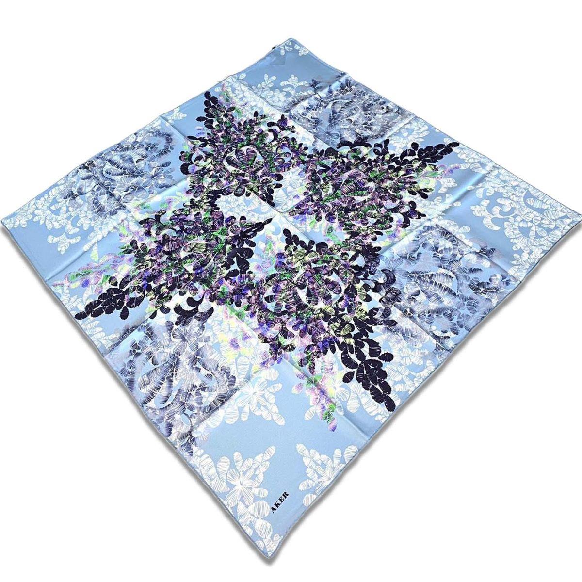 Aker Blue Mixed Pattern Twill Silk Scarf 8749713-922