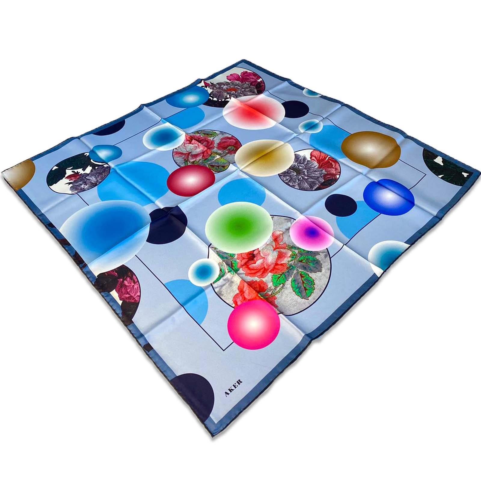 Aker Mavi Karma Desen Tivil İpek Eşarp 8806713-922