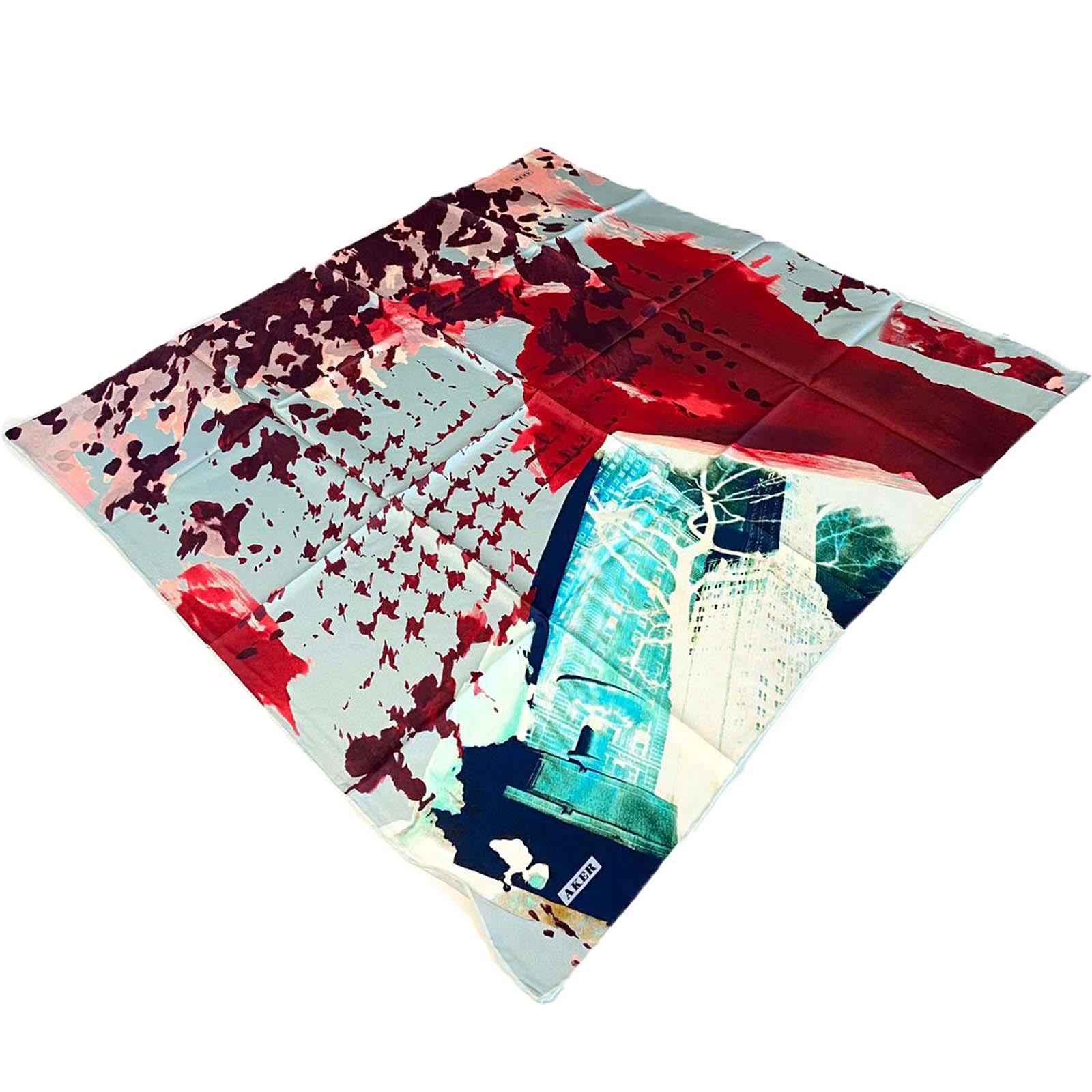 Aker Mavi Karma Desen Tivil İpek Eşarp 8278713-924