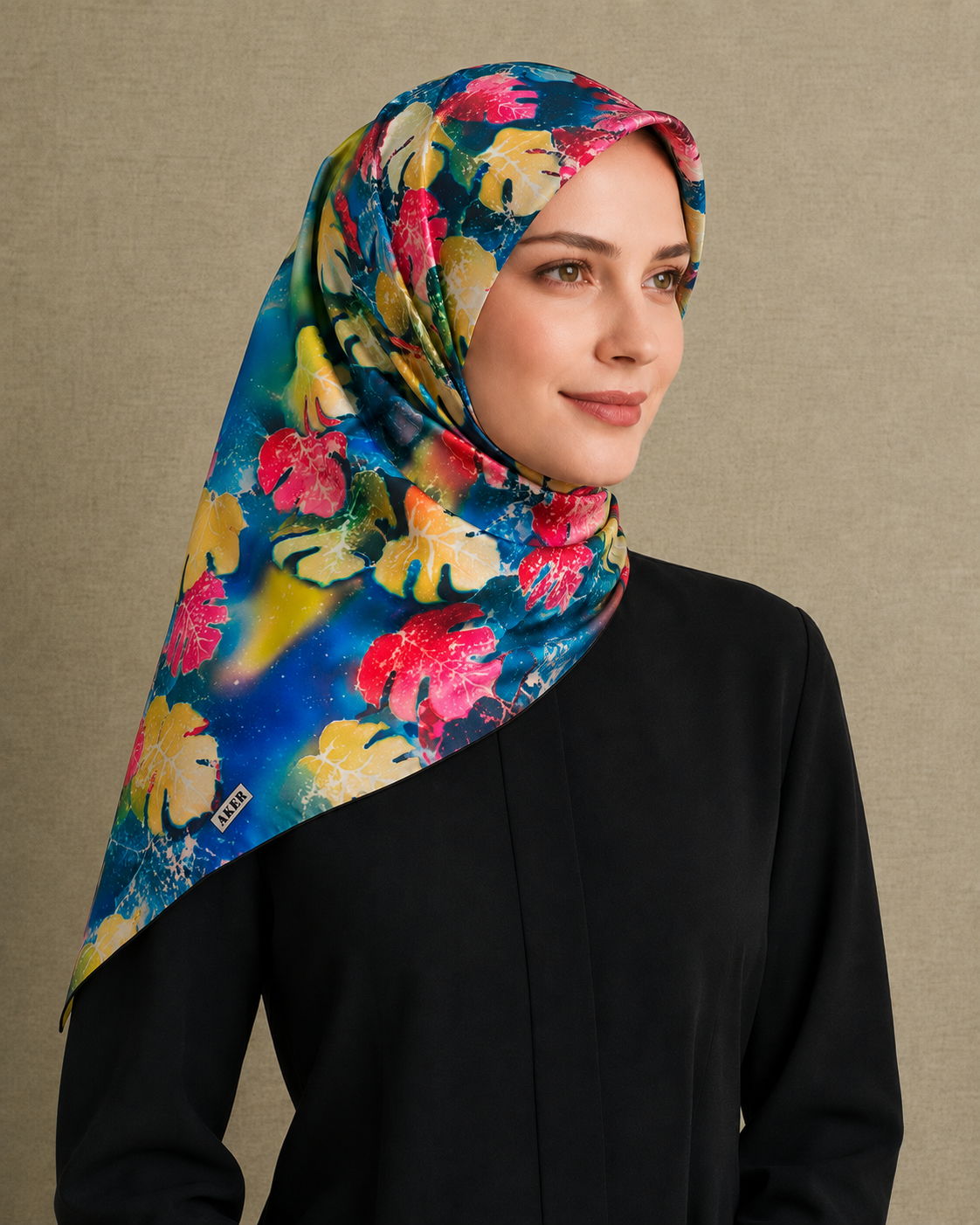 Aker Mavi Karma Desen Tivil İpek Eşarp 8546713 - 921