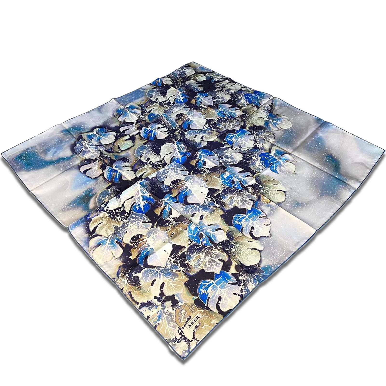 Aker Blue Mixed Pattern Twill Silk Scarf 8546713-991