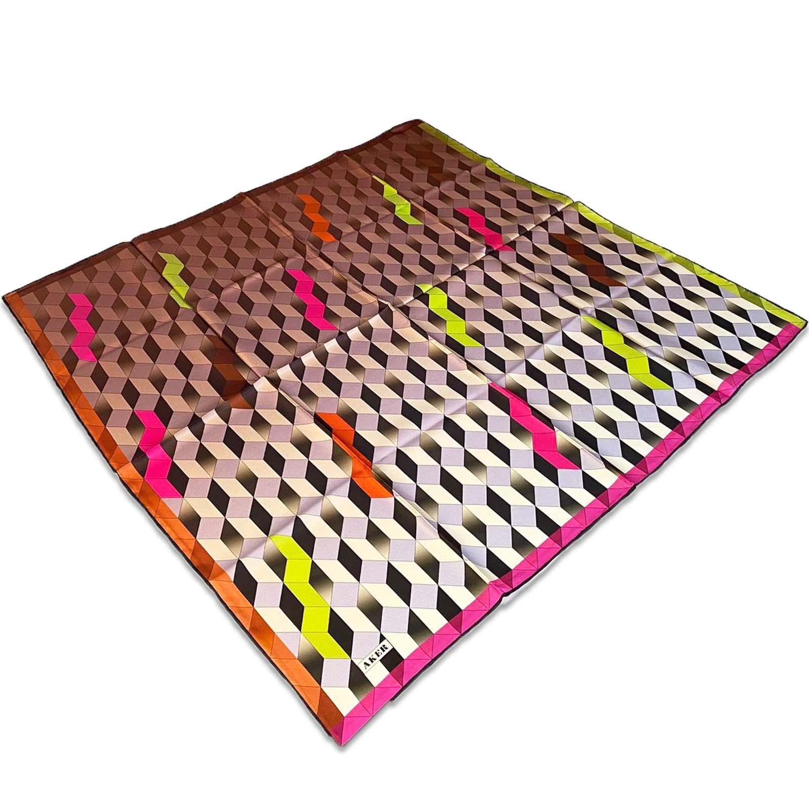 Aker Pink Geometric Pattern Twill Silk Scarf 8076713-915