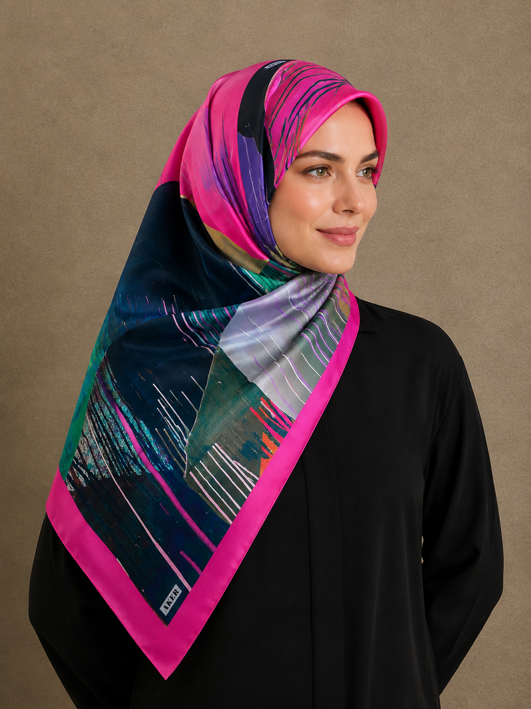 Aker Pembe Karma Desen Tivil İpek Eşarp 8810713 - 924