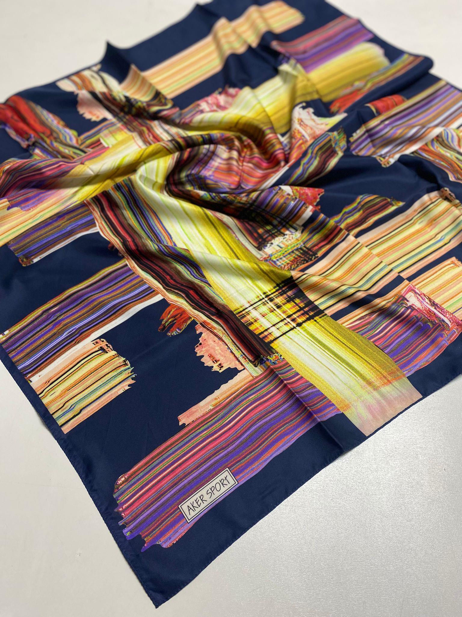 Aker Polyester Eşarp 52659 Lacivert Soyut Desen