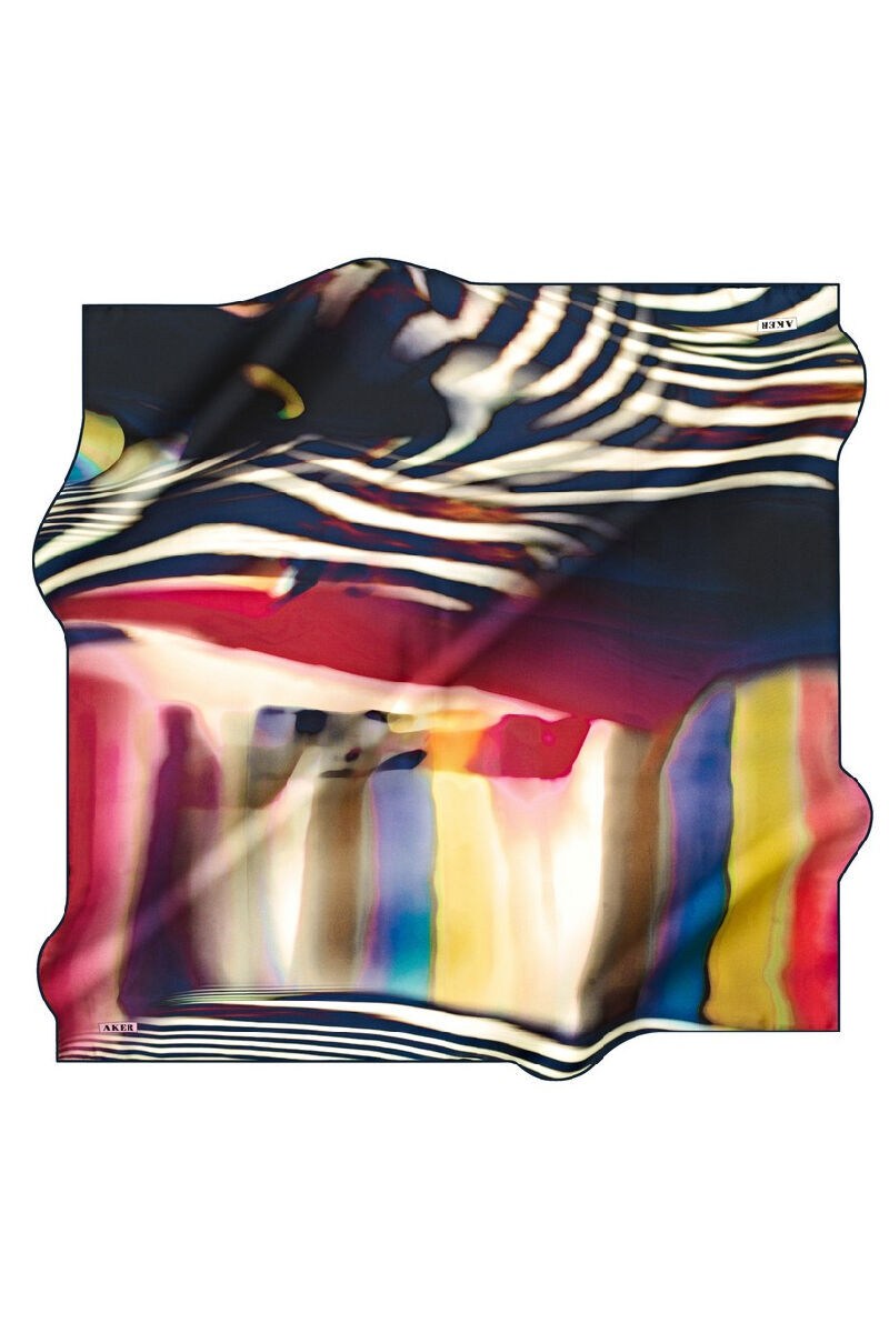 Aker Polyester Eşarp 8570795 921 Lacivert Fuşya Karışık Desen