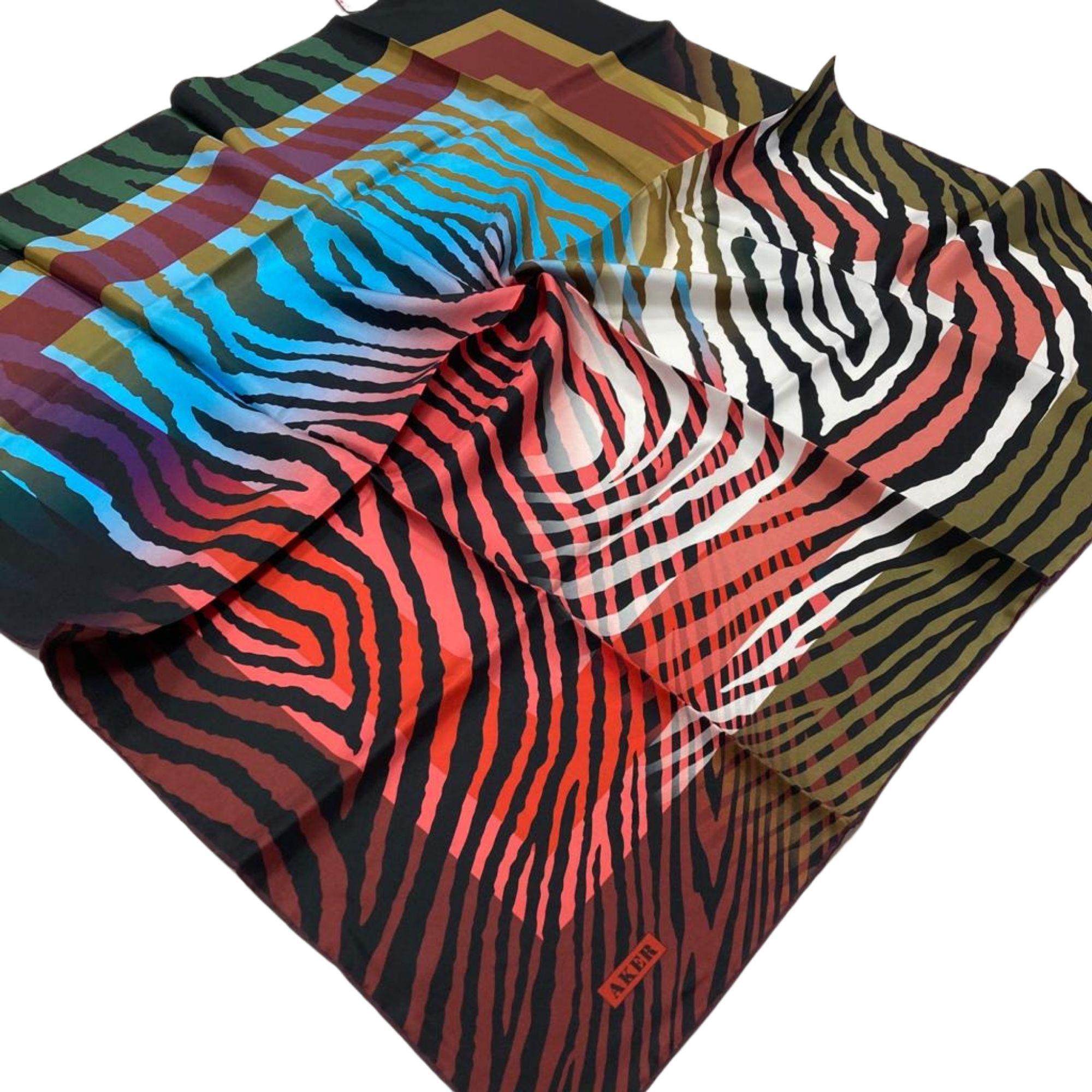 Aker Renkli Zebra Desen Tivil İpek Eşarp 7651713-941